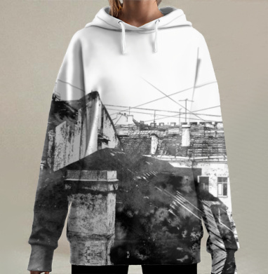 Городская абстракция в стиле монохромной графики, Hoodie Long Oversize 3D
