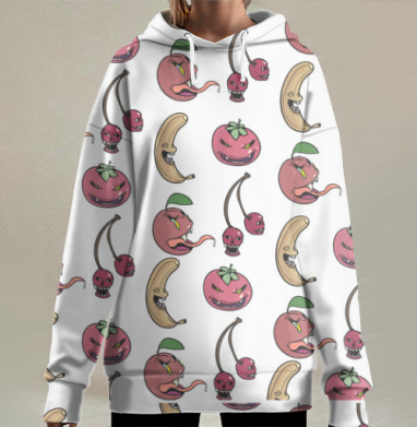 Злые фрукты в агрессивном забавном стиле злые фрукты, Hoodie Long Oversize 3D