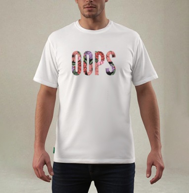 Цветочная Надпись Ошибка OOPS на Сером фоне, Футболка мужская REGULAR белая