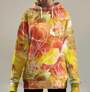 Теплый акварельный узор с осенними мотивами, Hoodie Long Oversize 3D