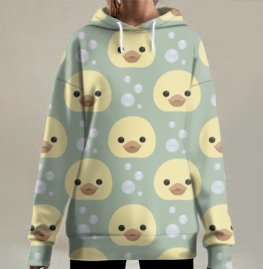 Повторяющийся узор милых утят с пузырьками для детской, Hoodie Long Oversize 3D