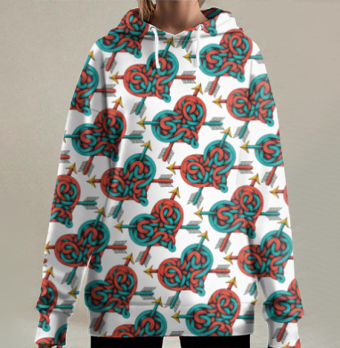 Кельтское сердце с переплетёнными стрелами любви, Hoodie Long Oversize 3D