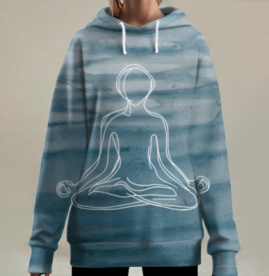 Медитация в синем спокойствие внутри гармония души, Hoodie Long Oversize 3D