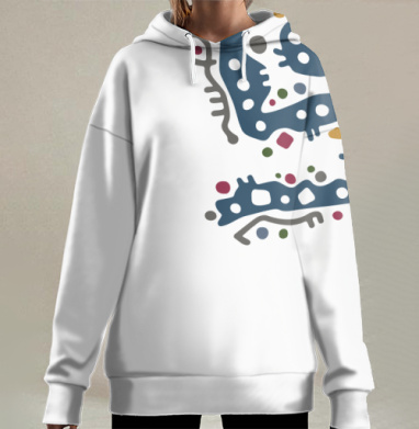 Темно синие абстрактные фигуры с бордовыми элементами в черном фоне, Hoodie Long Oversize 3D