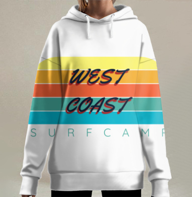 West Coast Surf Camp Летний Пляжный Отдых на Западном, Hoodie Long Oversize 3D