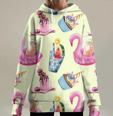 Яркий паттерн «Розовое солнце» для настроения, Hoodie Long Oversize 3D