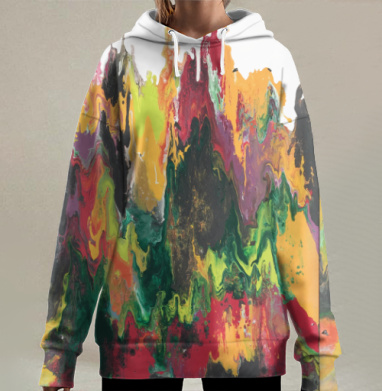 Динамика цветных потоков флюид-арт, Hoodie Long Oversize 3D