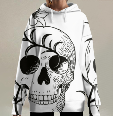 Винтажный череп и лилия символ жизни над смертью, Hoodie Long Oversize 3D