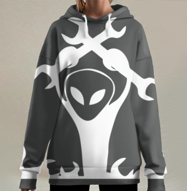 Инопланетянин с инструментами ремонтная тематика ключи, Hoodie Long Oversize 3D