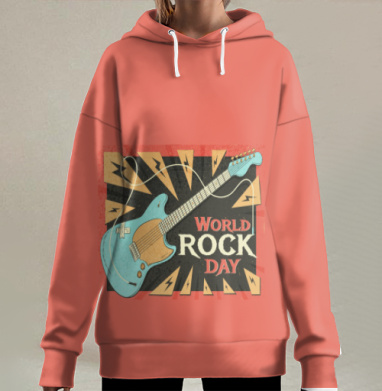Гитара рок музыкант праздник музыкальный мир рок день, Hoodie Long Oversize 3D