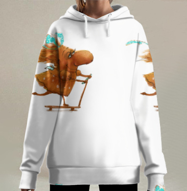 Озорная девочка на самокате с крылышками быстрая и веселая, Hoodie Long Oversize 3D
