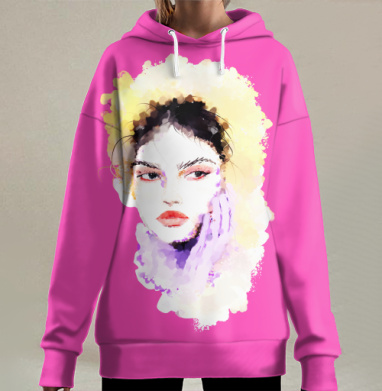 Задумчивая женская фигура смотрит вдаль на холст, Hoodie Long Oversize 3D