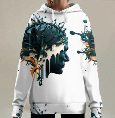 Абстрактная голова мозг эмоции внутренний мир, Hoodie Long Oversize 3D