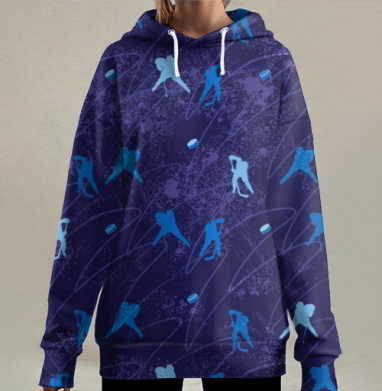 Хоккеисты Атакуют На Льду в Динамике Атаки, Hoodie Long Oversize 3D