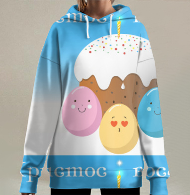 Пасхальные яйца кулич Христос воскресе, Hoodie Long Oversize 3D