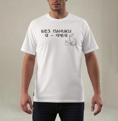 Спокойный кот фея с волшебным котлом без паники я фея, Футболка мужская REGULAR белая