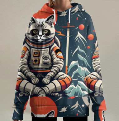 Японский кот космонавт, Hoodie Long Oversize 3D