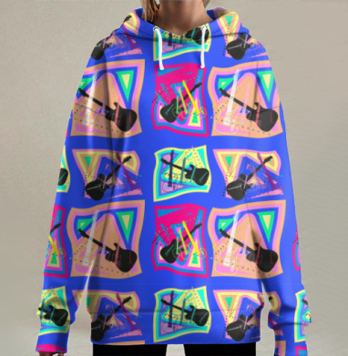 Яркие Музыкальные Гитары На Абстрактном Фоне, Hoodie Long Oversize 3D