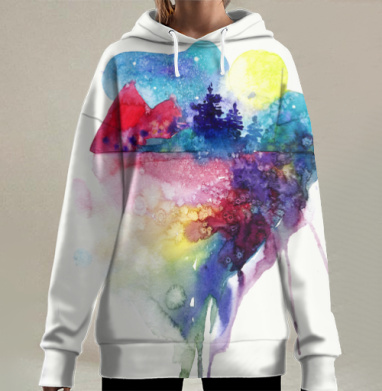 Медитативная акварель абстракция природы, Hoodie Long Oversize 3D