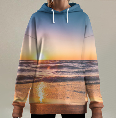 Захватывающий закат над морем с теплыми оттенками, Hoodie Long Oversize 3D