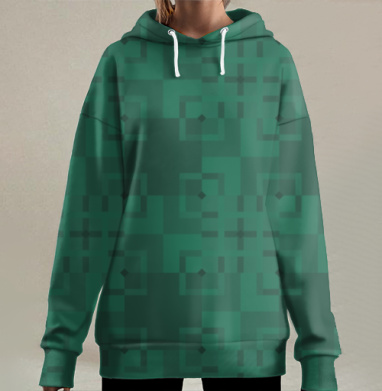 Зеленая клетка в разнообразных оттенках зеленого цвета, Hoodie Long Oversize 3D