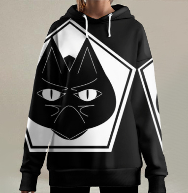 Графическая голова кота с серьёзным выражением лица, Hoodie Long Oversize 3D