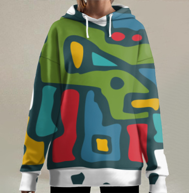 Змей охраняет золотой слиток на тёмно зелёном фоне, Hoodie Long Oversize 3D