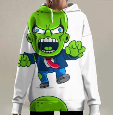 Злой Зеленый Монстр в Костюме Подвижное Действие, Hoodie Long Oversize 3D