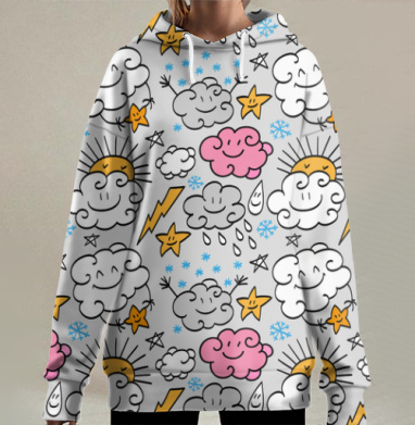 - Забавные облачка -, Hoodie Long Oversize 3D