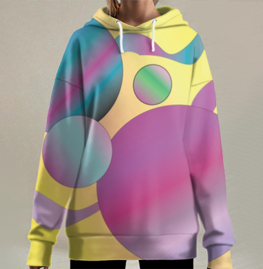 Абстрактные яркие круги на желтом фоне как последние слова, Hoodie Long Oversize 3D