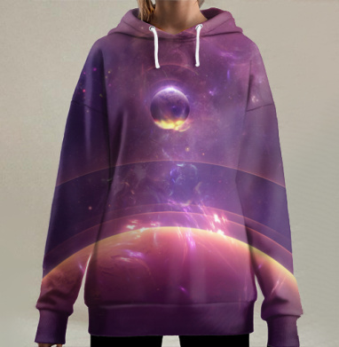Фиолетовая космическая мистическая планета над планетой, Hoodie Long Oversize 3D