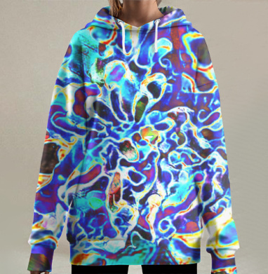Неоновый коктейль и замес абстрактного искусства тренд 2021 года, Hoodie Long Oversize 3D