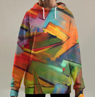 Яркие геометрические абстракции с динамичным движением и эмоциями, Hoodie Long Oversize 3D