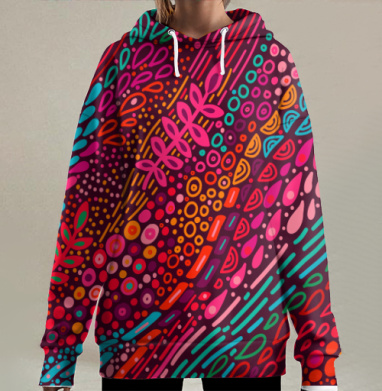 Динамичный абстрактный паттерн с биоморфными формами, Hoodie Long Oversize 3D