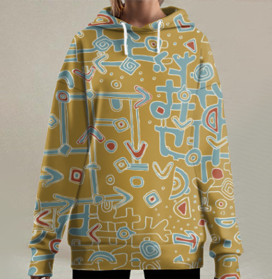 Абстрактный африканский орнамент в векторе на ткани, Hoodie Long Oversize 3D