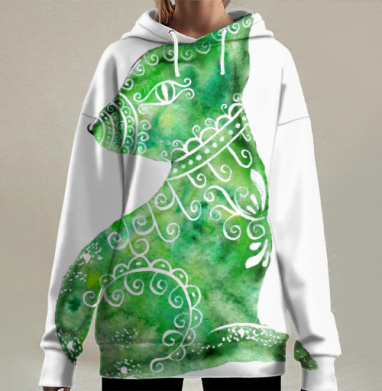 Акварельная кошка, Hoodie Long Oversize 3D
