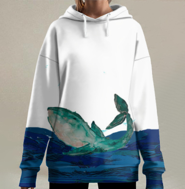 Акварельные киты, Hoodie Long Oversize 3D