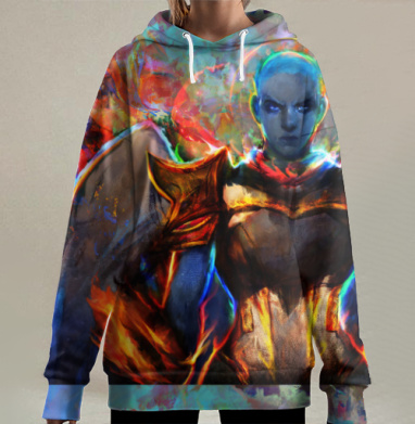 Воинственный Ангел с Огненной Брони на Крыльях, Hoodie Long Oversize 3D