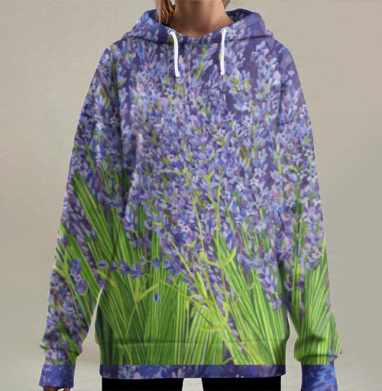 Пышная лаванда зелень свежесть в живописной композиции, Hoodie Long Oversize 3D
