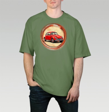 Винтажный красный жук Red Retro Car ретро автомобиль акварель, Футболка мужская оверсайз оливковая
