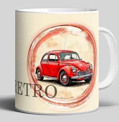 Винтажный красный жук Red Retro Car ретро автомобиль акварель - Уютные принты