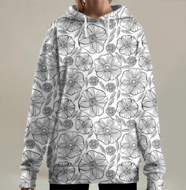 Белые цветы, Hoodie Long Oversize 3D