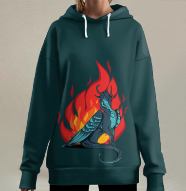 Бирюзовый дракон, Hoodie Long Oversize 3D