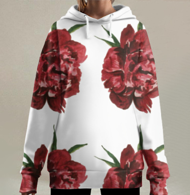 Бордовый пион, Hoodie Long Oversize 3D