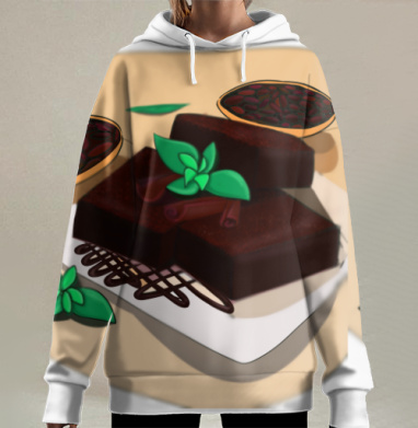 Тёмный шоколад с корицей и базиликом красиво, Hoodie Long Oversize 3D