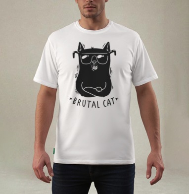 Футболка с принтом «Brutal Cat» в стиле минимализм, Футболка мужская REGULAR белая