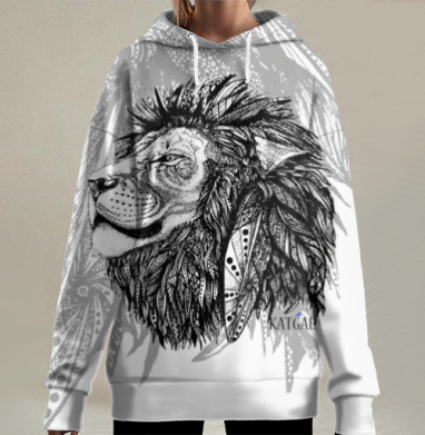 Лев с перьями внутренней силы и мудрости KATGALL, Hoodie Long Oversize 3D