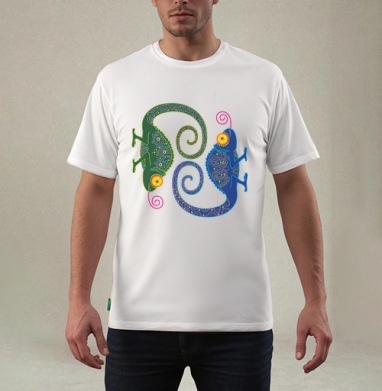 Chameleon Harmony / Хамелеоны и трансформация вечного цикла в зеркальном танце, Футболка мужская REGULAR белая