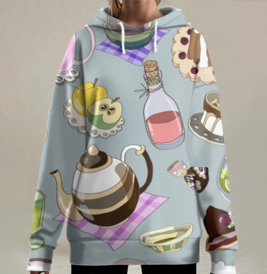 Теплый чайный натюрморт с десертами, Hoodie Long Oversize 3D