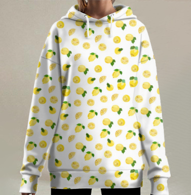 Лимоны зелёные листья сочный вкус летний отдых, Hoodie Long Oversize 3D